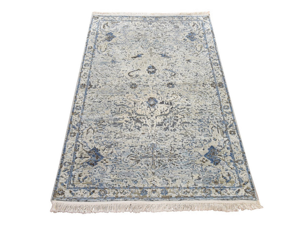 3'0" x 5'0" New Hand Knotted Ivory Wool & Silk Rectangle Oriental Rug - MOA10278946