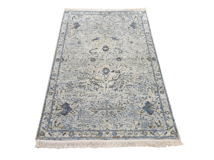 3'0" x 5'0" New Hand Knotted Ivory Wool & Silk Rectangle Oriental Rug - MOA10278946