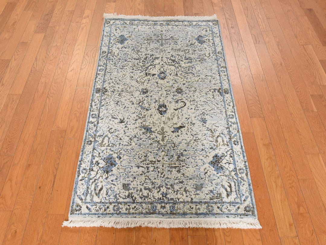 3'0" x 5'0" New Hand Knotted Ivory Wool & Silk Rectangle Oriental Rug - MOA10278946