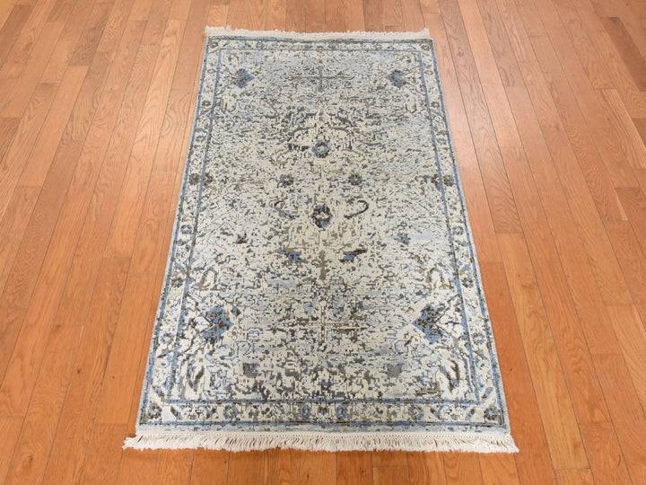 3'0" x 5'0" New Hand Knotted Ivory Wool & Silk Rectangle Oriental Rug - MOA10278946