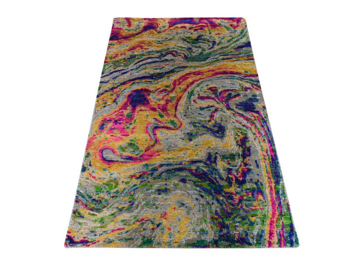 3'0" x 5'0" New Hand Knotted Multicolored Wool & Silk Rectangle Oriental Rug - MOA10278947
