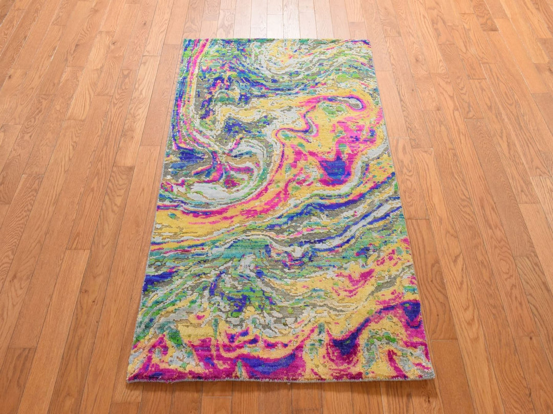 3'0" x 5'0" New Hand Knotted Multicolored Wool & Silk Rectangle Oriental Rug - MOA10278947