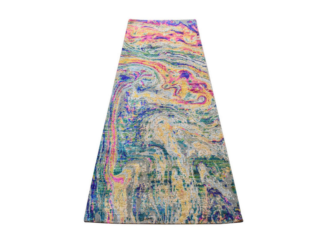 2'10" x 8'2" New Hand Knotted Multicolored Wool & Silk Runner Oriental Rug - MOA10278948