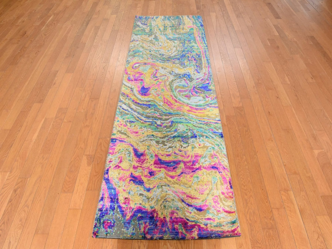 2'10" x 8'2" New Hand Knotted Multicolored Wool & Silk Runner Oriental Rug - MOA10278948