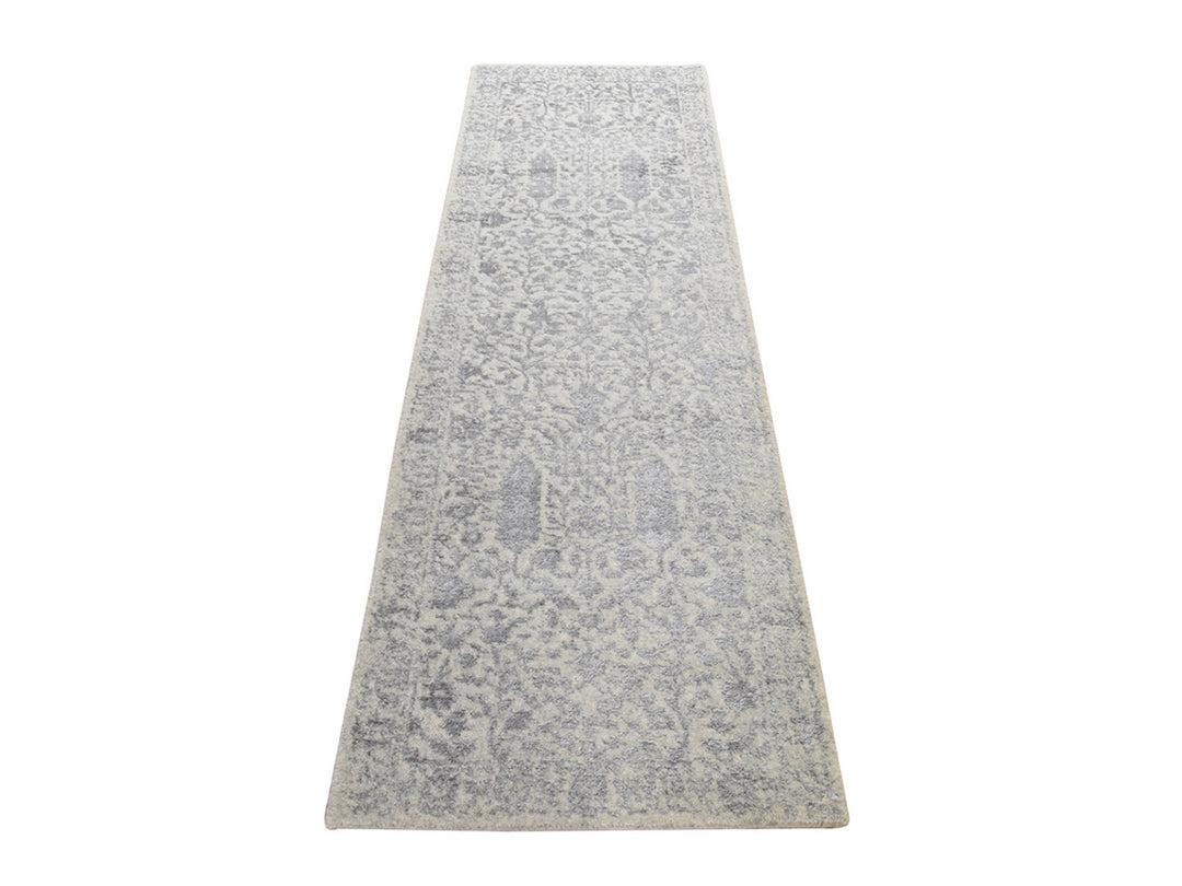 2'5" x 8'0" New Hand Loomed Grey Wool & Silk Runner Oriental Rug - MOA10278950