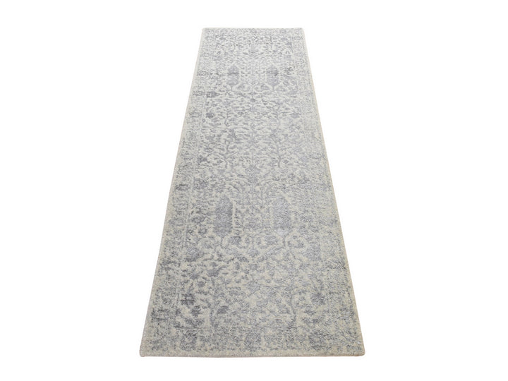 2'5" x 8'0" New Hand Loomed Grey Wool & Silk Runner Oriental Rug - MOA10278950