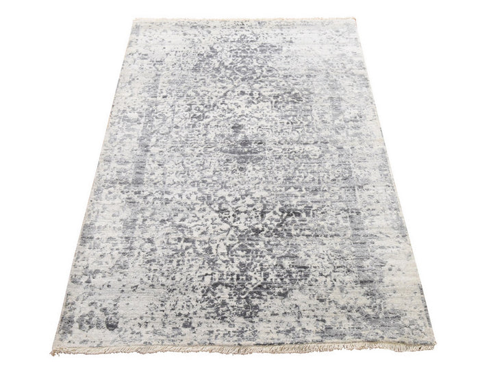 3'0" x 5'1" New Hand Knotted Grey Wool & Silk Rectangle Oriental Rug - MOA10278951