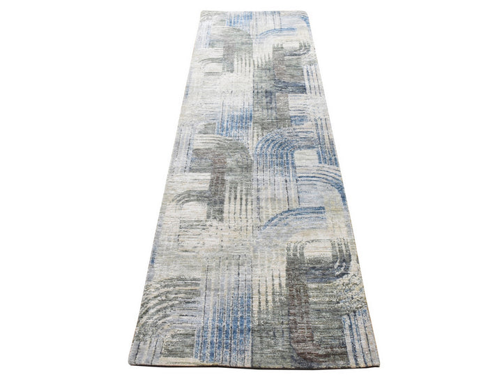 2'6" x 8'6" New Hand Knotted Ivory Wool & Silk Runner Oriental Rug - MOA10278952