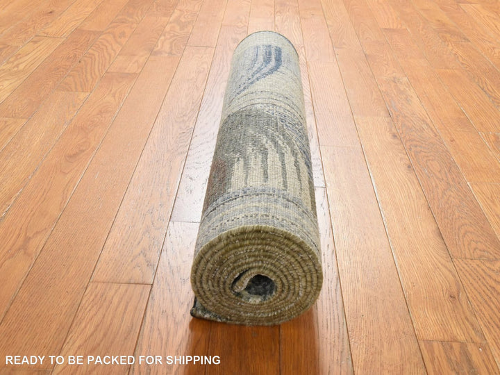 2'6" x 8'6" New Hand Knotted Ivory Wool & Silk Runner Oriental Rug - MOA10278952