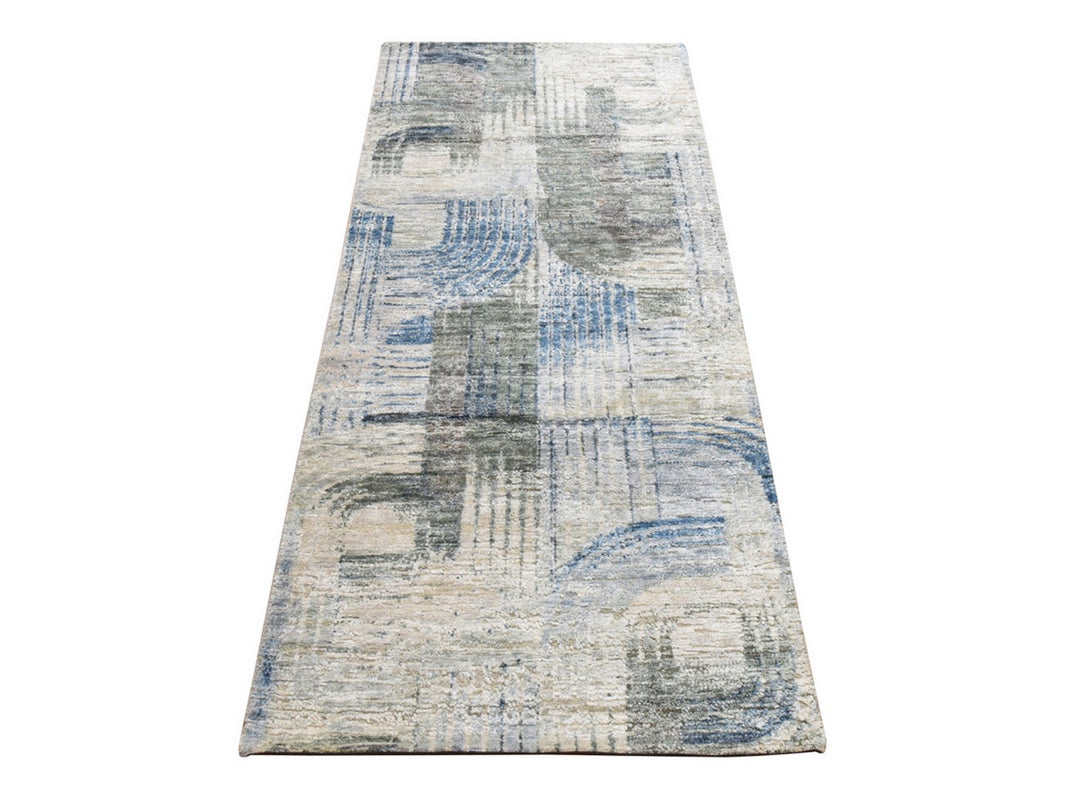 2'8" x 6'1" New Hand Knotted Ivory Wool & Silk Runner Oriental Rug - MOA10278953