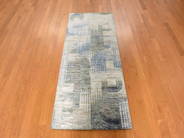 2'8" x 6'1" New Hand Knotted Ivory Wool & Silk Runner Oriental Rug - MOA10278953