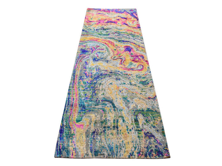2'9" x 8'2" New Hand Knotted Multicolored Wool & Silk Runner Oriental Rug - MOA10278954