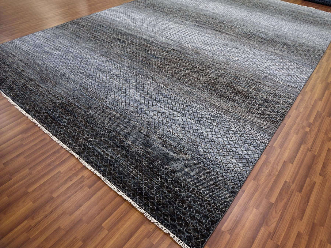12'2" x 18'0" New Hand Knotted Black Wool Rectangle Oriental Rug - MOA10279001