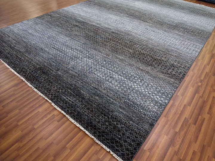 12'2" x 18'0" New Hand Knotted Black Wool Rectangle Oriental Rug - MOA10279001