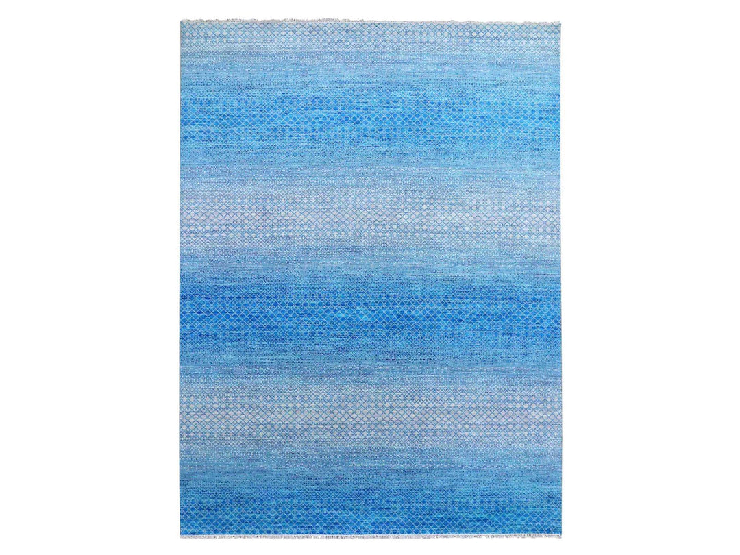 9'1" x 12'2" New Hand Knotted Blue Wool Rectangle Oriental Rug - MOA10279014