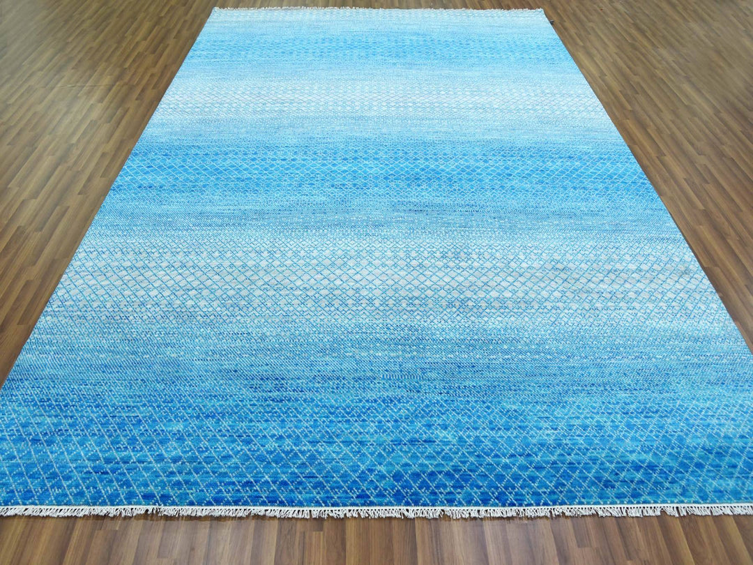 9'1" x 12'2" New Hand Knotted Blue Wool Rectangle Oriental Rug - MOA10279014