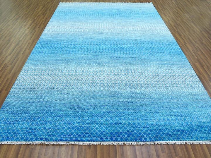 9'1" x 12'2" New Hand Knotted Blue Wool Rectangle Oriental Rug - MOA10279014