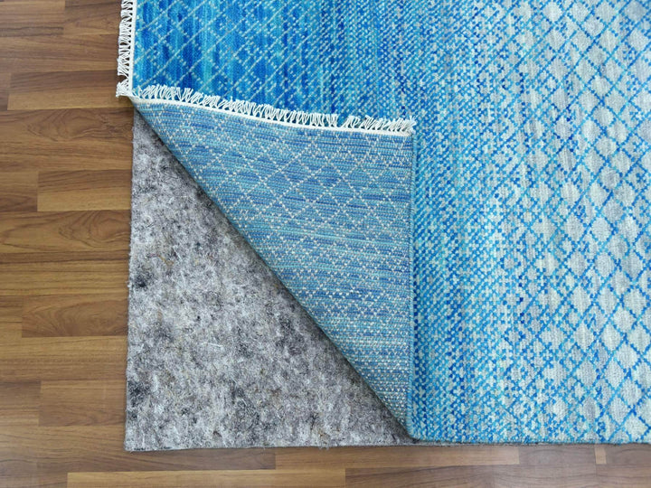 9'1" x 12'2" New Hand Knotted Blue Wool Rectangle Oriental Rug - MOA10279014