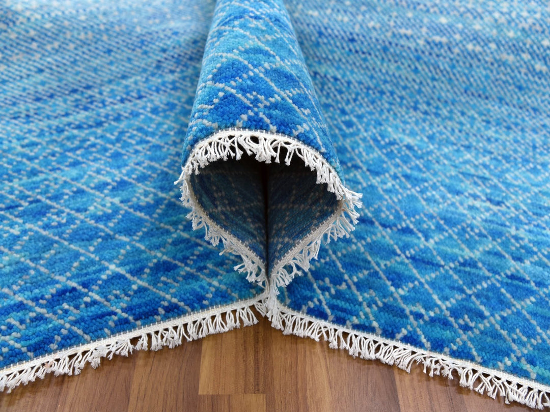 9'1" x 12'2" New Hand Knotted Blue Wool Rectangle Oriental Rug - MOA10279014