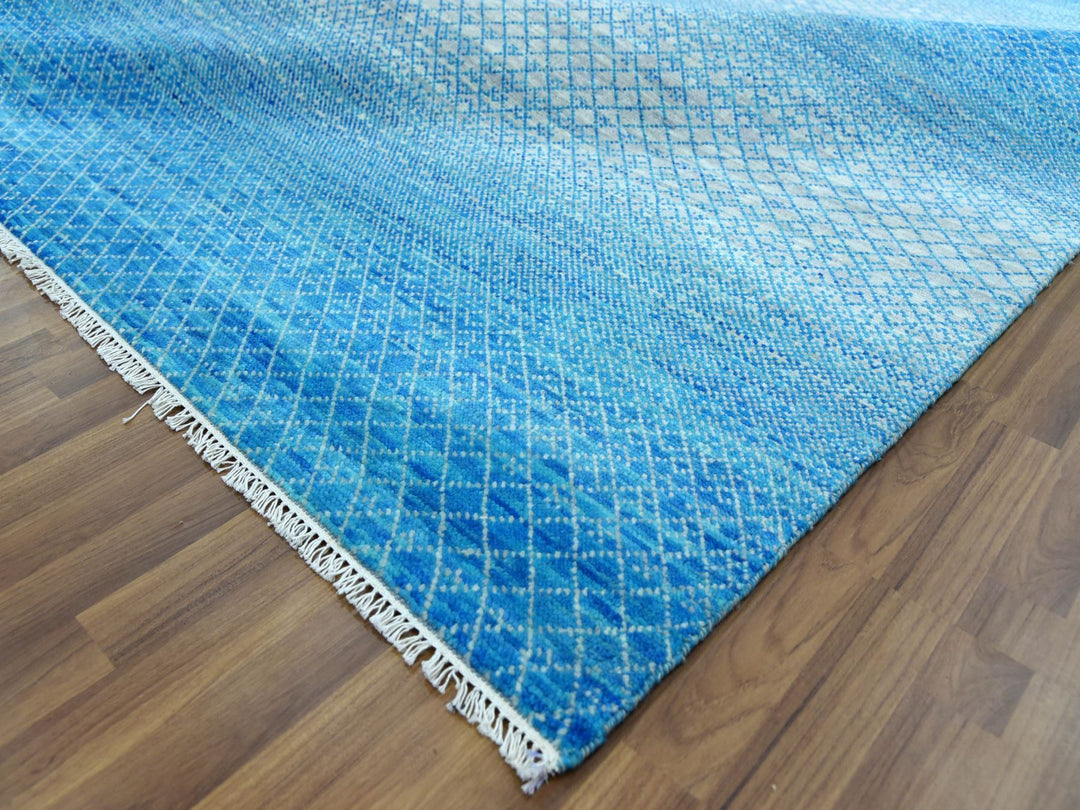 9'1" x 12'2" New Hand Knotted Blue Wool Rectangle Oriental Rug - MOA10279014