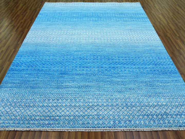 8'0" x 9'10" New Hand Knotted Blue Wool Rectangle Oriental Rug - MOA10279019