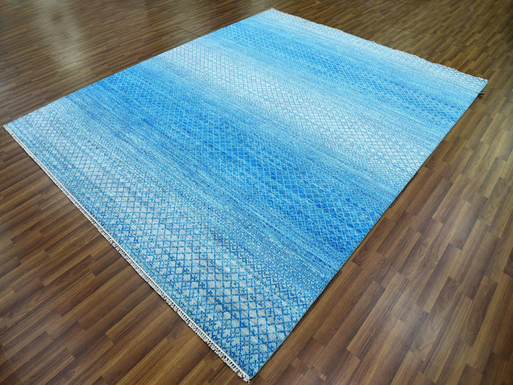 8'0" x 9'10" New Hand Knotted Blue Wool Rectangle Oriental Rug - MOA10279019