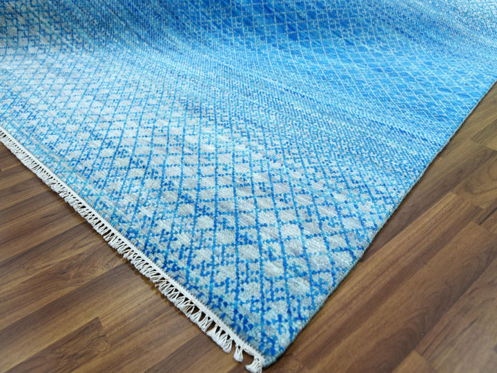 8'0" x 9'10" New Hand Knotted Blue Wool Rectangle Oriental Rug - MOA10279019