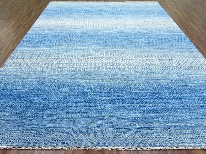 10'1" x 14'0" New Hand Knotted Blue Wool Rectangle Oriental Rug - MOA10279023
