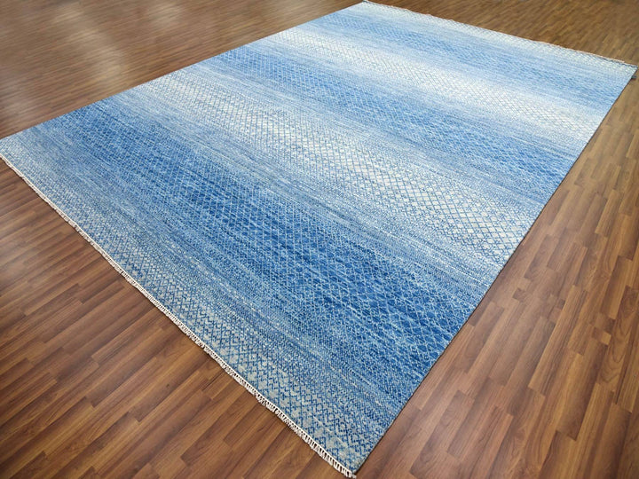 10'1" x 14'0" New Hand Knotted Blue Wool Rectangle Oriental Rug - MOA10279023