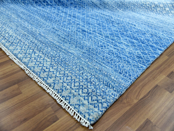 10'1" x 14'0" New Hand Knotted Blue Wool Rectangle Oriental Rug - MOA10279023