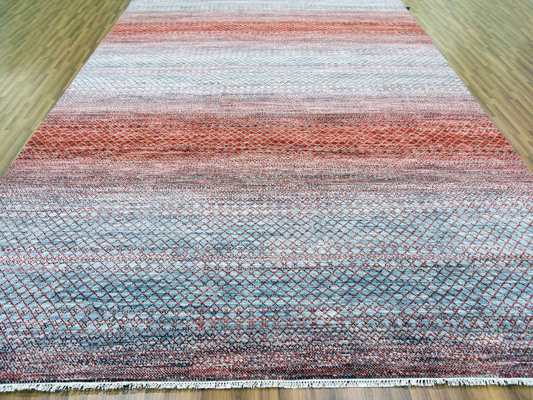 9'9" x 14'0" New Hand Knotted Red Wool Rectangle Oriental Rug - MOA10279027