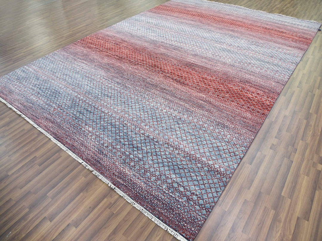 9'9" x 14'0" New Hand Knotted Red Wool Rectangle Oriental Rug - MOA10279027