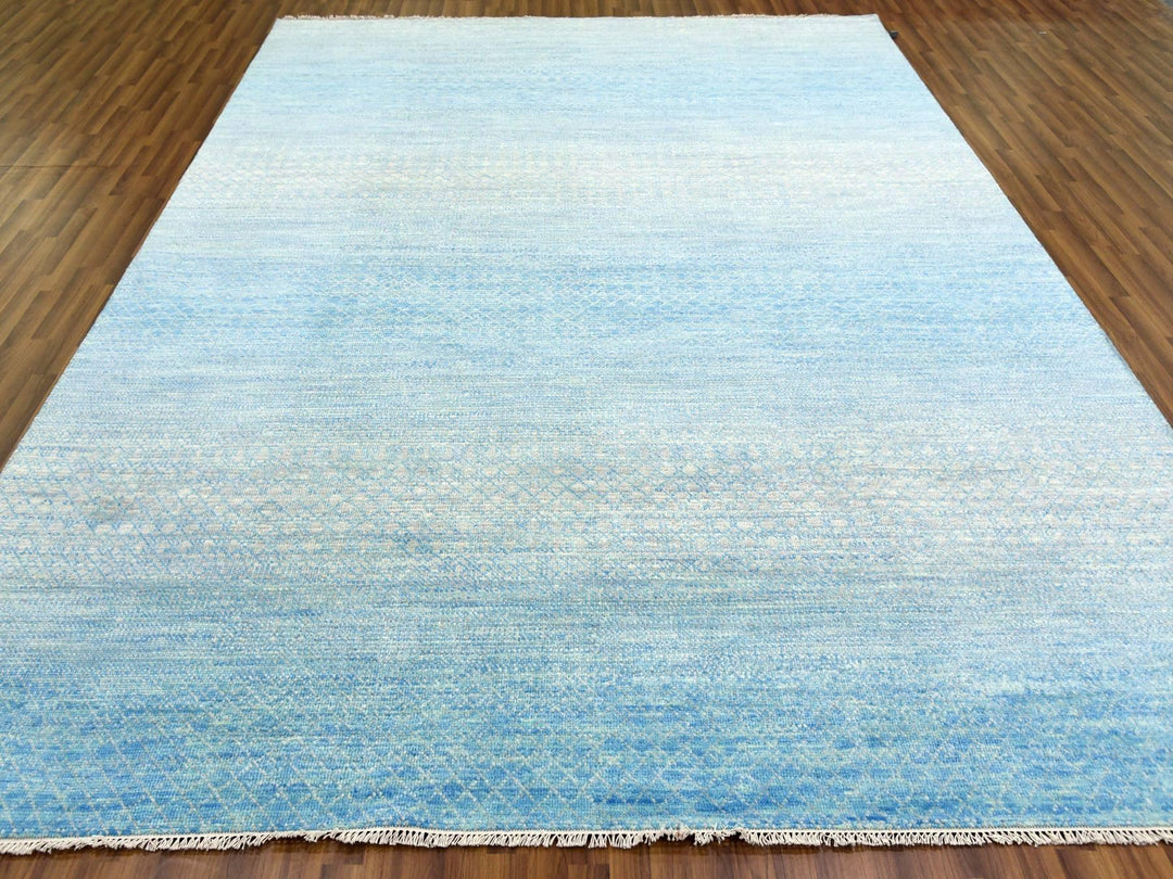 9'0" x 12'0" New Hand Knotted Blue Wool Rectangle Oriental Rug - MOA10279031