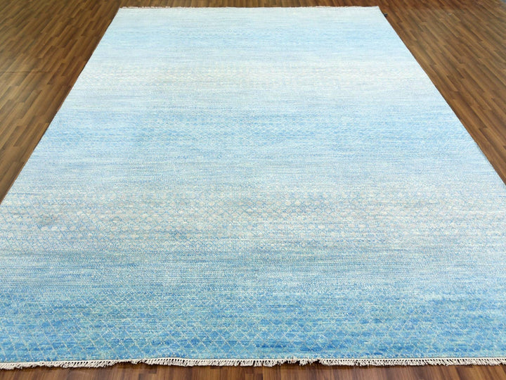 9'0" x 12'0" New Hand Knotted Blue Wool Rectangle Oriental Rug - MOA10279031