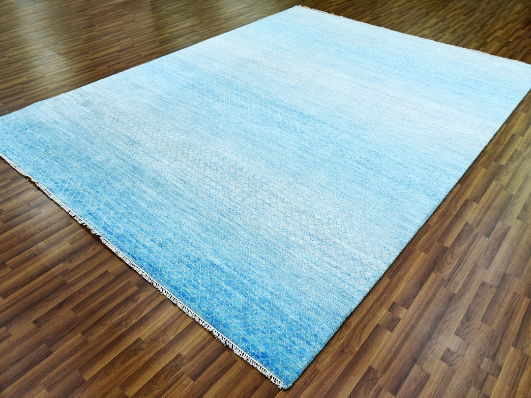 9'0" x 12'0" New Hand Knotted Blue Wool Rectangle Oriental Rug - MOA10279031
