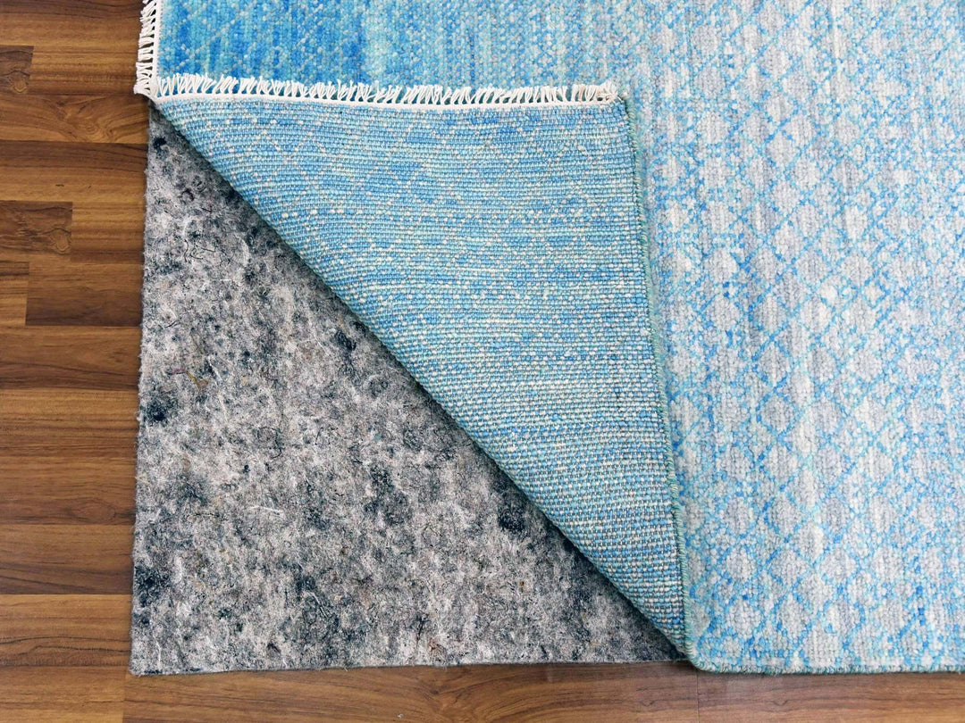 9'0" x 12'0" New Hand Knotted Blue Wool Rectangle Oriental Rug - MOA10279031