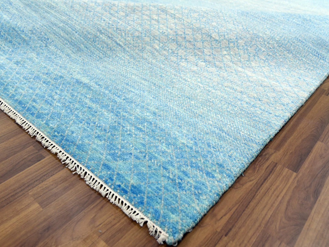 9'0" x 12'0" New Hand Knotted Blue Wool Rectangle Oriental Rug - MOA10279031