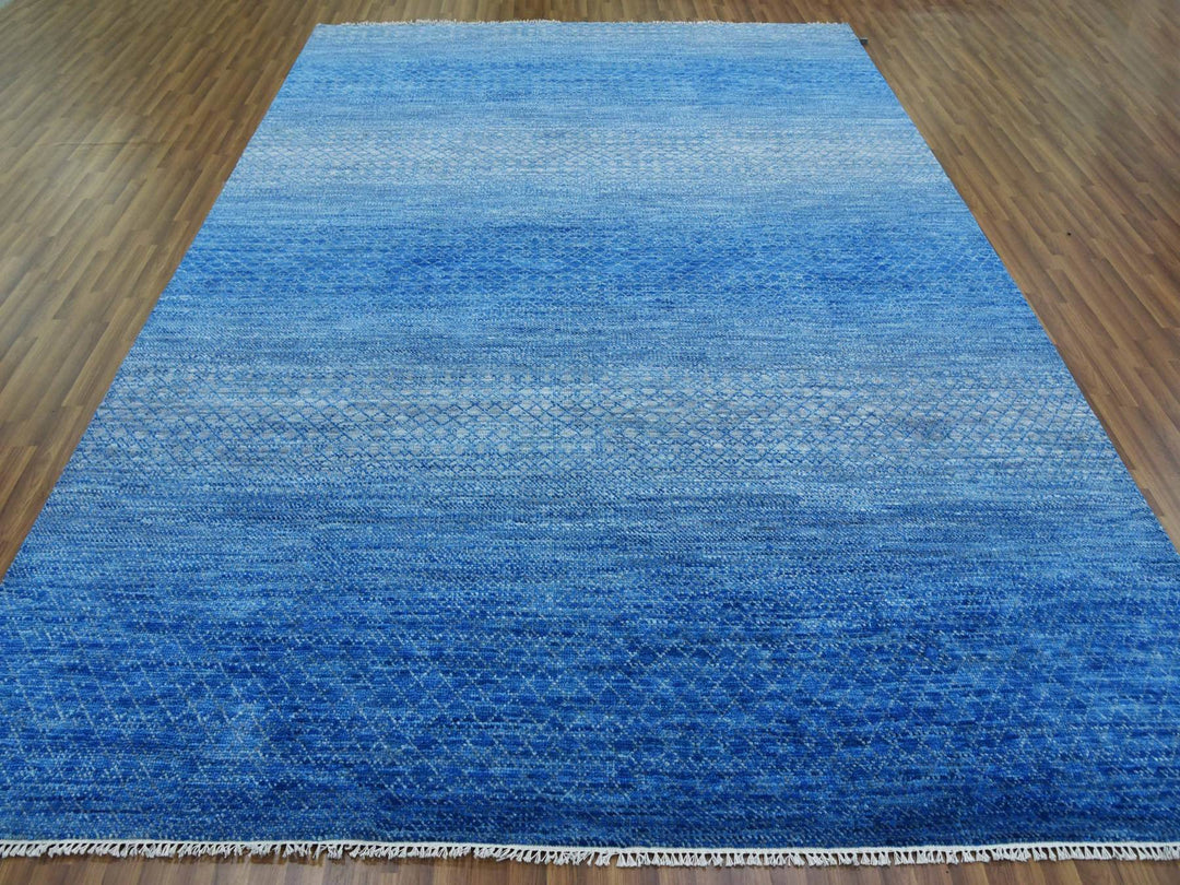 9'2" x 12'2" New Hand Knotted Blue Wool Rectangle Oriental Rug - MOA10279034
