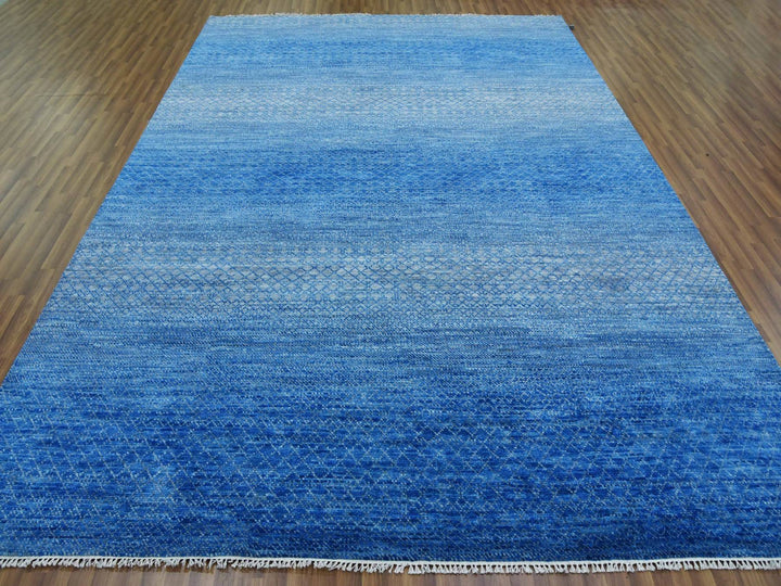 9'2" x 12'2" New Hand Knotted Blue Wool Rectangle Oriental Rug - MOA10279034