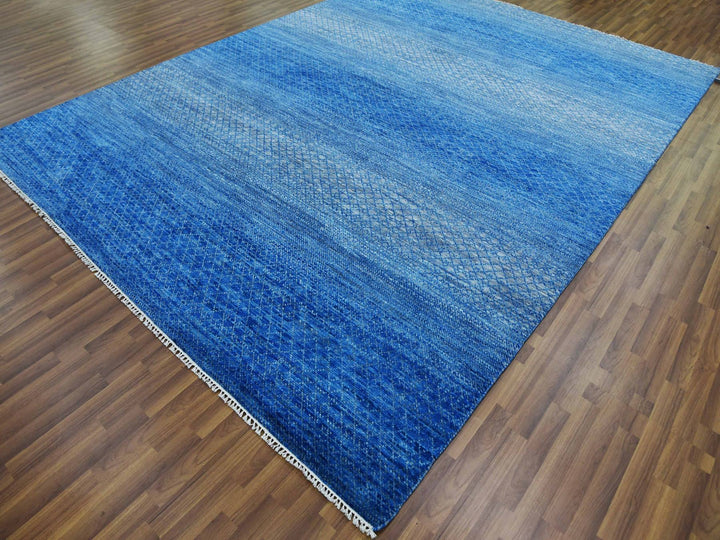 9'2" x 12'2" New Hand Knotted Blue Wool Rectangle Oriental Rug - MOA10279034