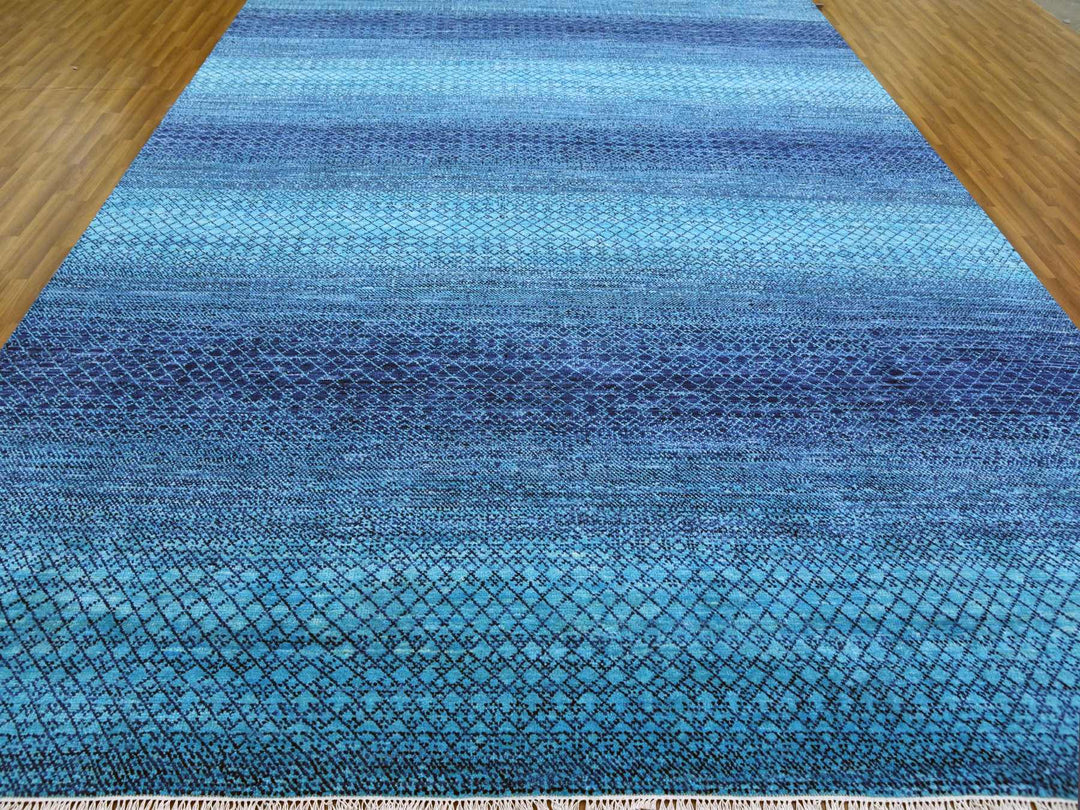 10'0" x 14'1" New Hand Knotted Blue Wool Rectangle Oriental Rug - MOA10279038
