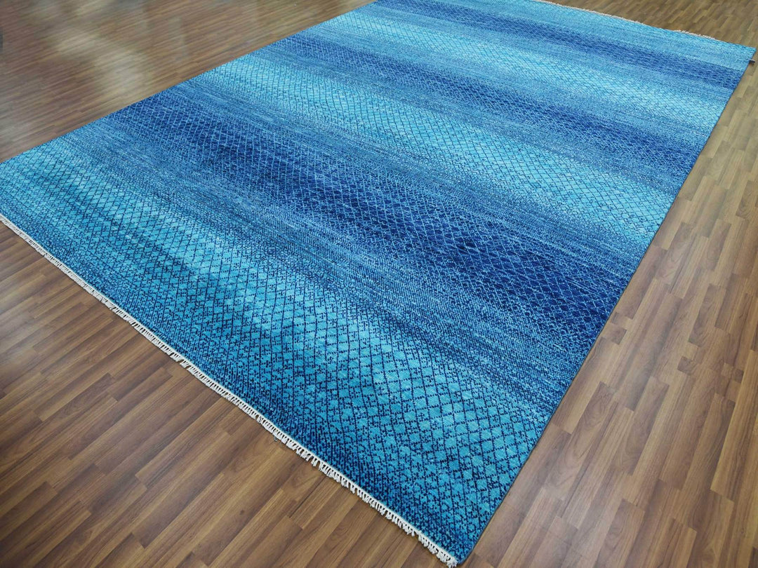 10'0" x 14'1" New Hand Knotted Blue Wool Rectangle Oriental Rug - MOA10279038