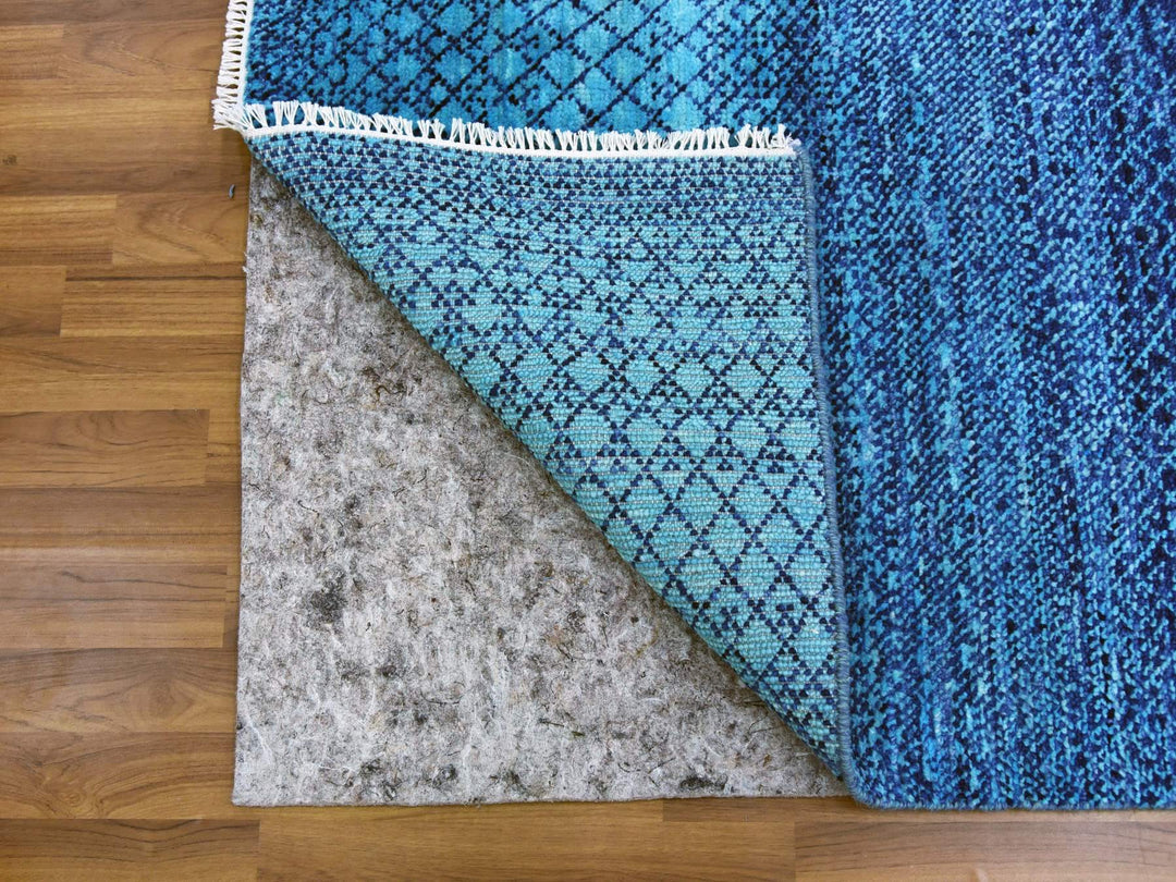 10'0" x 14'1" New Hand Knotted Blue Wool Rectangle Oriental Rug - MOA10279038