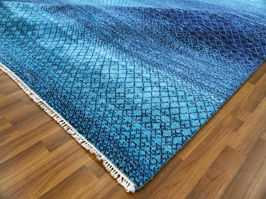 10'0" x 14'1" New Hand Knotted Blue Wool Rectangle Oriental Rug - MOA10279038