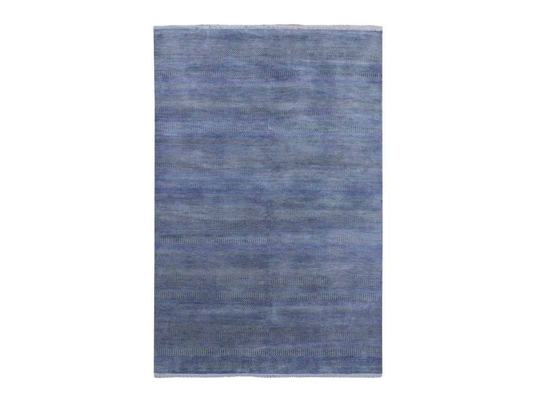 6'1" x 9'1" New Hand Knotted Blue Wool & Silk Rectangle Oriental Rug - MOA10279122