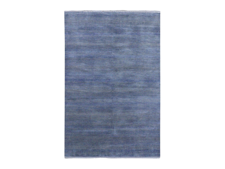 6'1" x 9'1" New Hand Knotted Blue Wool & Silk Rectangle Oriental Rug - MOA10279122