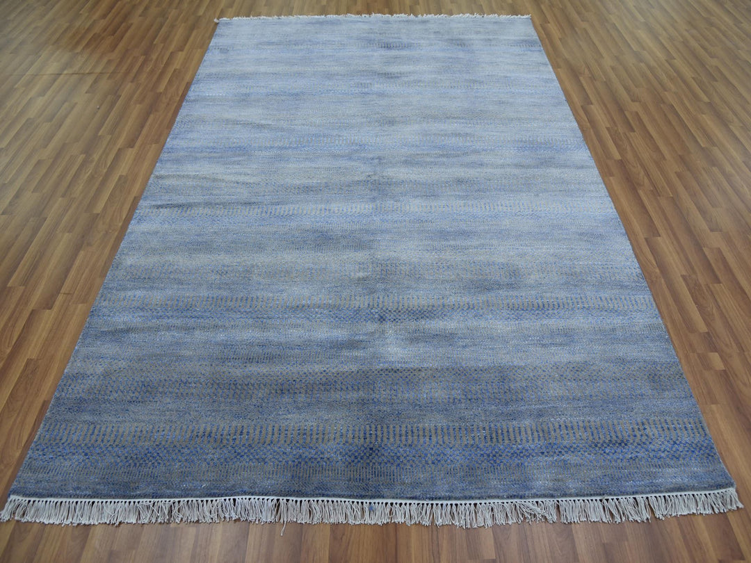 6'1" x 9'1" New Hand Knotted Blue Wool & Silk Rectangle Oriental Rug - MOA10279122