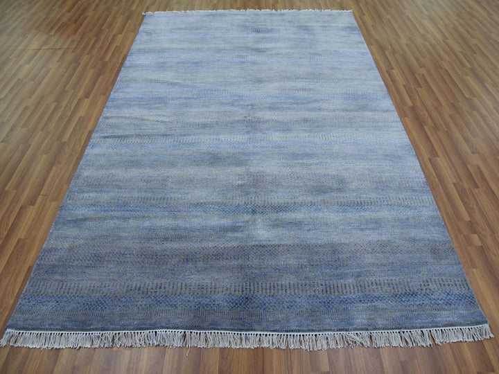 6'1" x 9'1" New Hand Knotted Blue Wool & Silk Rectangle Oriental Rug - MOA10279122