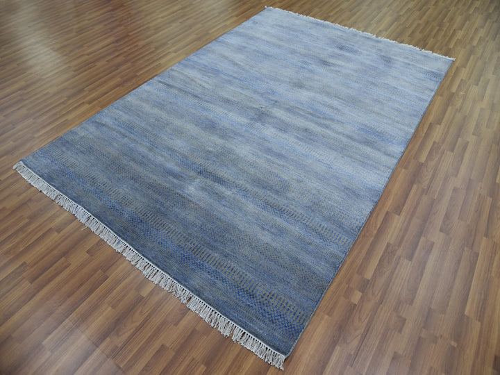 6'1" x 9'1" New Hand Knotted Blue Wool & Silk Rectangle Oriental Rug - MOA10279122