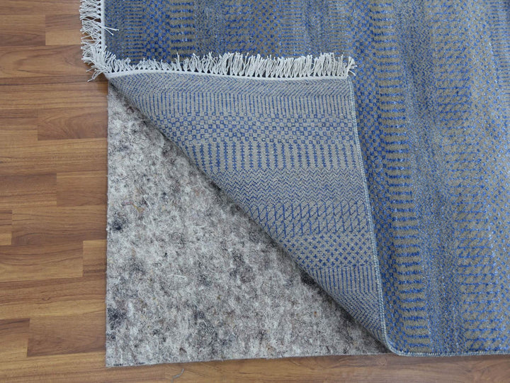 6'1" x 9'1" New Hand Knotted Blue Wool & Silk Rectangle Oriental Rug - MOA10279122